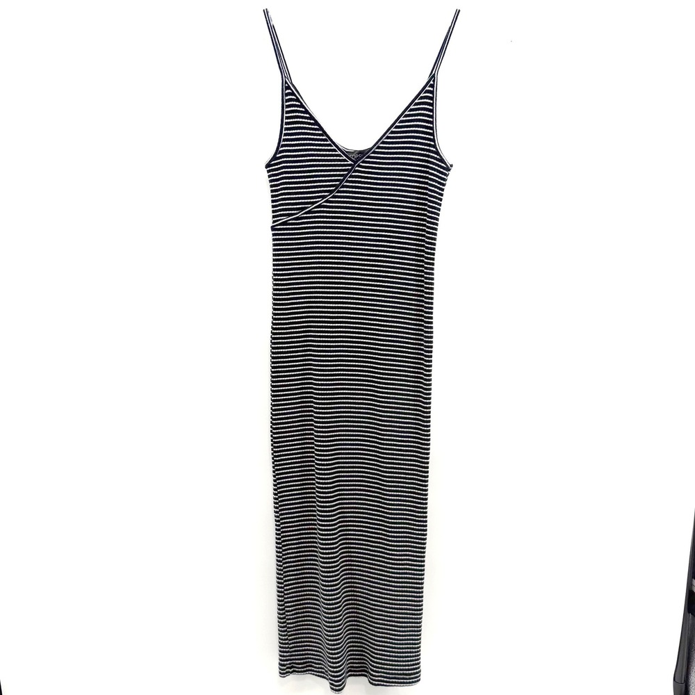 TOPSHOP Navy White Stripe Ribbed Knit Midi Dress Spaghetti Strap US 6‎